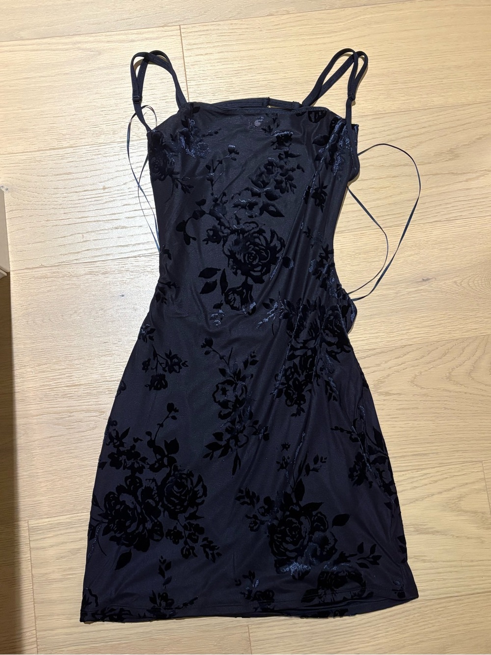 Garage Black Floral Velvet-Print Slip Dress